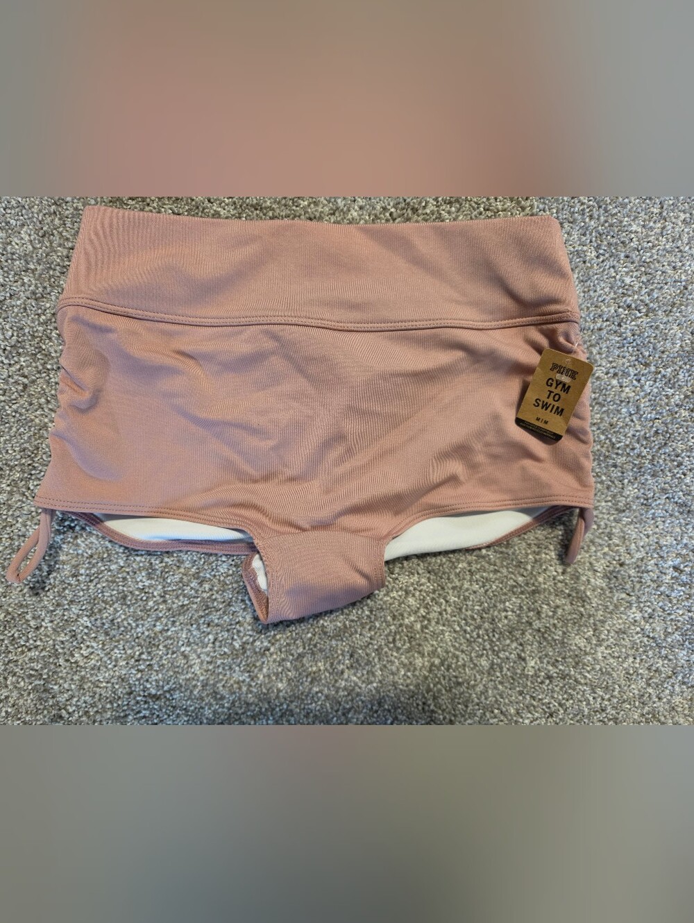 Pink Victoria Secret Ribbed High-Waist Swim Shorts in Dusty Rose